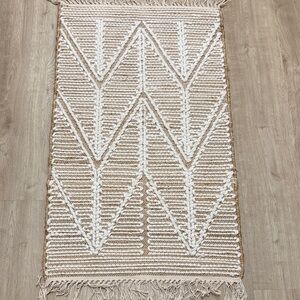 Bohemian Woven Area Rug in White and Tan